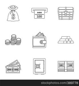 Money icons set. Outline illustration of 9 money vector icons for web. Money icons set, outline style