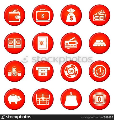Money icons vector set of red circles isolated on white background. Money icons vector set