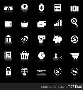 Money icons with reflect on black background, stock vector
