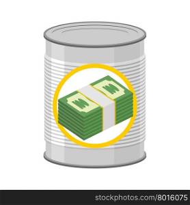 Money in a Tin. Canned cash. Dollars for hereafter. Vector illustration&#xA;