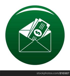 Money in envelope icon. Simple illustration of money in envelope vector icon for any design green. Money in envelope icon vector green