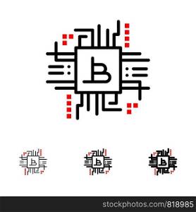 Money Industry, Bitcoin, Computer, Finance, Bold and thin black line icon set