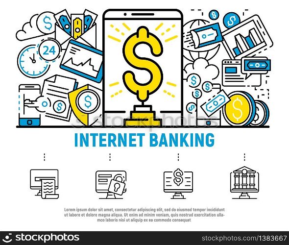 Money internet banking concept background. Outline illustration of money internet banking vector concept background for web design. Money internet banking concept background, outline style