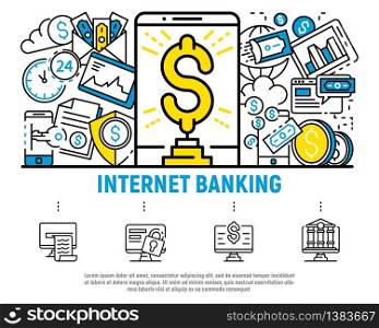 Money internet banking concept background. Outline illustration of money internet banking vector concept background for web design. Money internet banking concept background, outline style