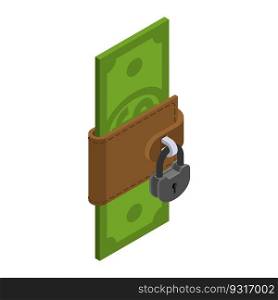 Money is protected. Wallet with cash and padlock. Blocking dollars to prevent their kidnapping 