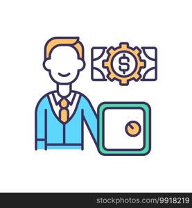 Money keeping RGB color icon. Bank account. Personal assets. Cash equivalents, deposit certificates, checking. Safest place for cash. Asset-based welfare. Isolated vector illustration. Money keeping RGB color icon