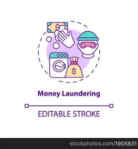 Money laundering concept icon. Illegal financial procedures. Black market deals. Reason for deportation abstract idea thin line illustration. Vector isolated outline color drawing. Editable stroke. Money laundering concept icon