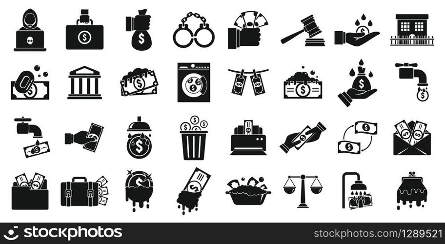 Money laundering icons set. Simple set of money laundering vector icons for web design on white background. Money laundering icons set, simple style