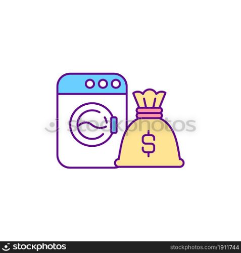 Money laundering RGB color icon. Illegal procedures on income. Criminal financial gain. Economy schemes with taxes. Fraud and falcification. Isolated vector illustration. Simple filled line drawing. Money laundering RGB color icon