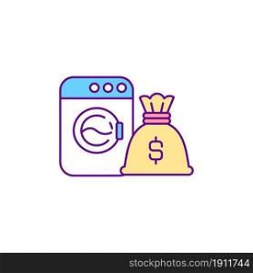 Money laundering RGB color icon. Illegal procedures on income. Criminal financial gain. Economy schemes with taxes. Fraud and falcification. Isolated vector illustration. Simple filled line drawing. Money laundering RGB color icon