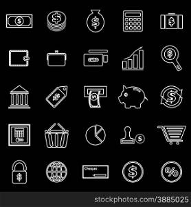 Money line icons on black background, stock vector