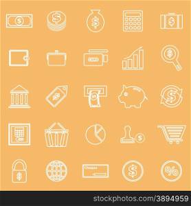 Money line icons on brown background, stock vector