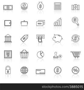 Money line icons with reflect on white, stock vector