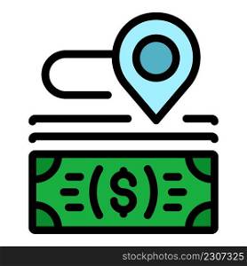 Money location icon. Outline money location vector icon color flat isolated. Money location icon color outline vector