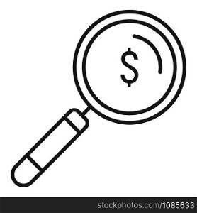 Money magnifier icon. Outline money magnifier vector icon for web design isolated on white background. Money magnifier icon, outline style