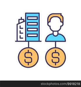 Money-making property RGB color icon. Home-based business. Earning revenue. Real estate assets. Covering mortgage and housing expenses. Receiving income. Isolated vector illustration. Money-making property RGB color icon