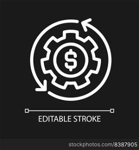 Money management pixel perfect white linear icon for dark theme. Achieve financial success. Budgeting. Thin line illustration. Isolated symbol for night mode. Editable stroke. Arial font used. Money management pixel perfect white linear icon for dark theme
