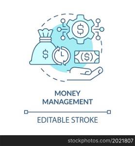 Money management startup concept icon. Small business budget. Financial planning at startup launching abstract idea thin line illustration. Vector isolated outline color drawing. Editable stroke. Money management startup concept icon