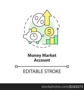 Money market account concept icon. High rates savings. Banking product abstract idea thin line illustration. Isolated outline drawing. Editable stroke. Arial, Myriad Pro-Bold fonts used. Money market account concept icon