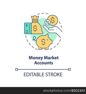 Money market accounts concept icon. Investment and profit. Saving plan type abstract idea thin line illustration. Isolated outline drawing. Editable stroke. Arial, Myriad Pro-Bold fonts used. Money market accounts concept icon