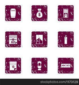 Money mend icons set. Grunge set of 9 money mend vector icons for web isolated on white background. Money mend icons set, grunge style