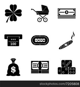 Money multitude icons set. Simple set of 9 money multitude vector icons for web isolated on white background. Money multitude icons set, simple style