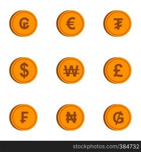 Money of countries icons set. Flat illustration of 9 money of countries vector icons for web. Money of countries icons set, flat style