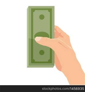 Money on hand, bill, bank note. Businessman giving a cache. Money on hand, bill, bank note. Businessman giving a cache. Vector illustration in carton style isolated