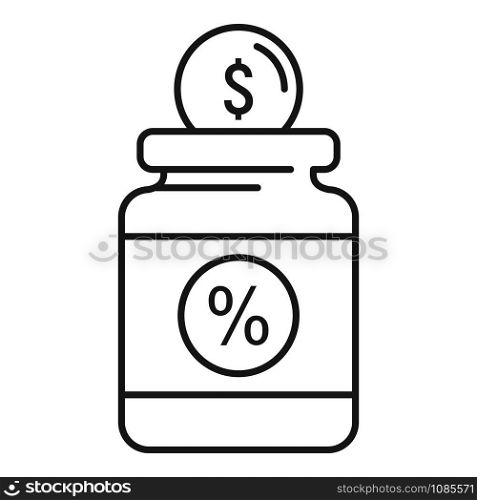 Money percent jar icon. Outline money percent jar vector icon for web design isolated on white background. Money percent jar icon, outline style