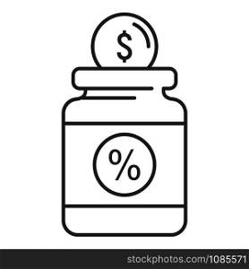 Money percent jar icon. Outline money percent jar vector icon for web design isolated on white background. Money percent jar icon, outline style