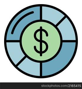 Money pie chart icon. Outline money pie chart vector icon color flat isolated. Money pie chart icon color outline vector