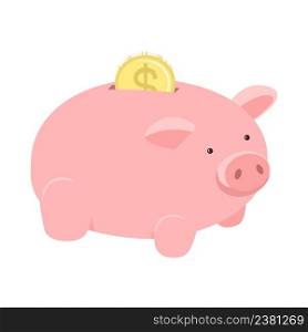 Money pig semi flat color vector object. Cute pink piggy bank. Full sized item on white. Encouragement of savings simple cartoon style illustration for web graphic design and animation. Money pig semi flat color vector object
