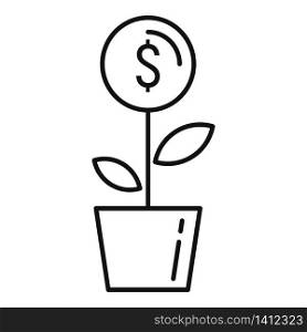 Money plant pot icon. Outline money plant pot vector icon for web design isolated on white background. Money plant pot icon, outline style