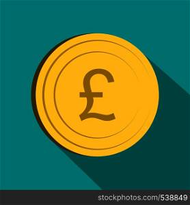 Money pound icon in flat style on green background. Money pound icon, flat style