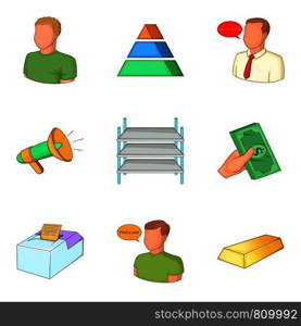 Money pyramid icons set. Cartoon set of 9 money pyramid vector icons for web isolated on white background. Money pyramid icons set, cartoon style