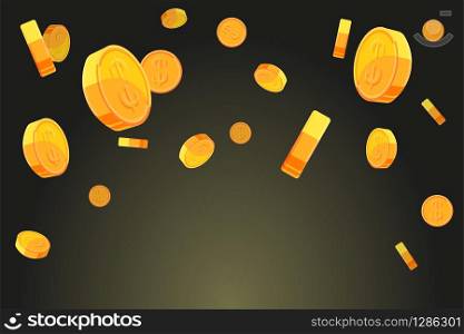 Money rain jackpot win isolated cooins falling vector background illustration.