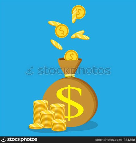 Money saving and money bag concept. Money making. Bank deposit. Financials. Isolated on a background. Flat icon, vector illustration. Flat icon, vector illustration. Money saving and money bag concept. Money making. Bank deposit. Financials. Isolated on a background.