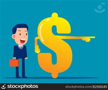 Money sign pointing to investment for business person. Business financial concep