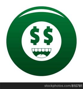 Money smile icon. Vector simple illustration of money smile icon isolated on white background. Money smile icon vector green