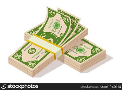 Money stack. Cash pile. Pack of dollar bills isolated on white background. Money stack. Cash pile. Pack of dollar bills