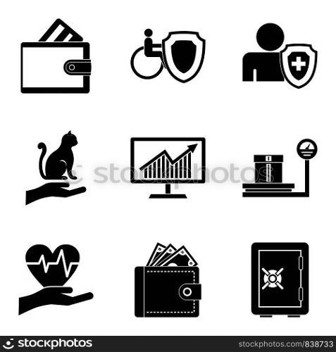 Money stash icons set. Simple set of 9 money stash vector icons for web isolated on white background. Money stash icons set, simple style