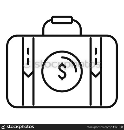 Money suitcase icon. Outline money suitcase vector icon for web design isolated on white background. Money suitcase icon, outline style
