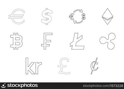Money symbol black color set outline style vector illustration. Money symbol black color set outline style image