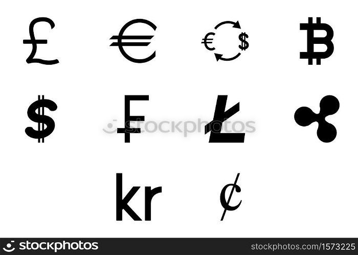 Money symbol black color set solid style vector illustration. Money symbol black color set solid style image