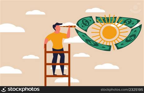 Money target and climbing ladder to finance rich. Stair to direction leadership growth and profit vector illustration concept. Investment income and dollar powerful. Business competition and decision