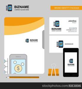 Money through smartphone Business Logo, File Cover Visiting Card and Mobile App Design. Vector Illustration
