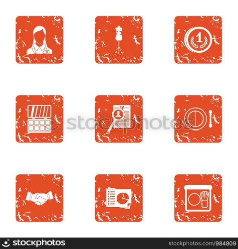 Money trail icons set. Grunge set of 9 money trail vector icons for web isolated on white background. Money trail icons set, grunge style