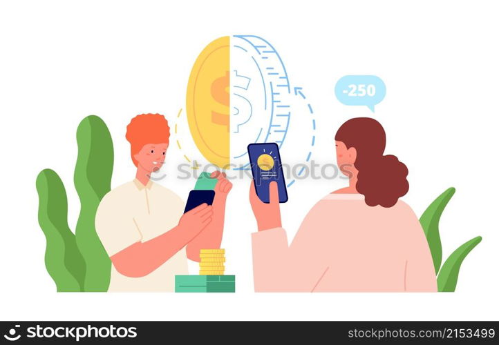 Money transfer concept. Business with mobile, fast payment transaction. Pay service, woman giving money from phone. Instant earn utter vector. Mobile transfer money and transaction illustration. Money transfer concept. Business with mobile, fast payment transaction. Pay service, woman giving money from phone. Instant earn utter vector concept