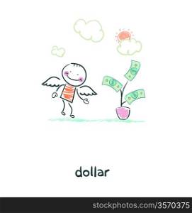 Money tree and angel. Illustration.
