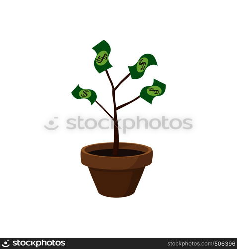 Money tree icon in cartoon style on a white background. Money tree icon, cartoon style